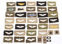 WWII USAAF PILOT WINGS & OFFICER RANK PATCH LOT