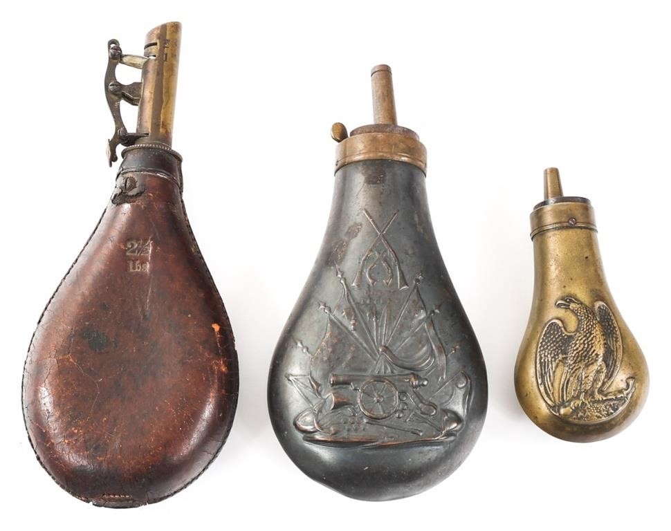 19th C. US POWDER FLASK LOT OF 3