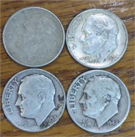4 silver Roosevelt dimes