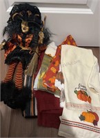 Halloween Towels, Witch, Fall, Harvest Pumpkins