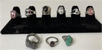9 Vintage Sterling Silver Rings with Stones