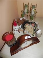 Mantle Clock, Wooden Frogs in Chairs, Porcelain