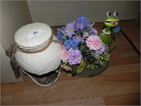 Frog Flower Pot & Indian Vase with Scene