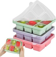 3pk Silicone Ice Cube Trays with Lid