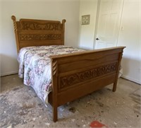 Exceptional Antique Oak Carved Wood Bed