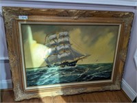 OIL ON CANVAS SHIP SCENE SIGNED 46 X 35