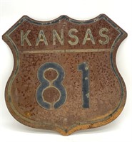 Vintage Kansas Highway 81 Metal Sign 16” x 15.5”