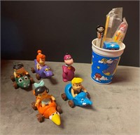 1988 Flintstone Happy Meal Toys and Toothbrush Lot