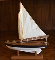 World Bazaar Wooden Boat Model on Base 9"w