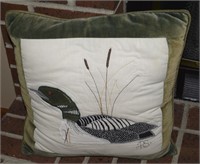 Vintage P.S. Signed Loon Motif Accent Throw Pillow