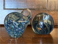 Two Signed Art Glass Paperweights