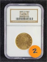 1905 S $10 EAGLE GOLD COIN AU58 NGC