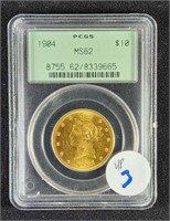 1904 $10 EAGLE GOLD COIN MS62 PCGS