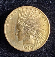 1914 $10 EAGLE SAINT GAUDENS INDIAN MOTTO GOLD COI