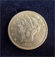 1905 $20 DOUBLE EAGLE CORONET GOLD COIN