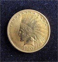 1907 $10 EAGLE SAINT GAUDENS INDIAN NO MOTTO GOLD