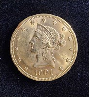1901 $10 LIBERTY EAGLE CORONET GOLD COIN