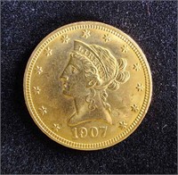1907 $10 LIBERTY EAGLE CORONET GOLD COIN
