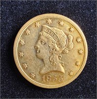 1855 $10 EAGLE CORONET GOLD COIN