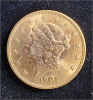 1901 $20 DOUBLE EAGLE CORONET GOLD COIN