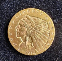 1914 $2.50 QUARTER EAGLE INDIAN HEAD GOLD COIN