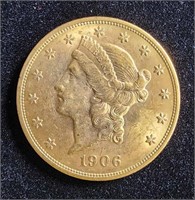 1906 $20 DOUBLE EAGLE CORONET GOLD COIN