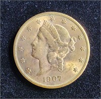 1907-S $20 DOUBLE EAGLE CORONET GOLD COIN