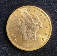 1905-S $20 DOUBLE EAGLE CORONET GOLD COIN
