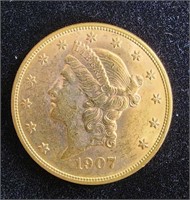 1907-D $20 DOUBLE EAGLE CORONET GOLD COIN