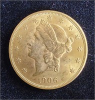 1906-D $20 DOUBLE EAGLE CORONET GOLD COIN