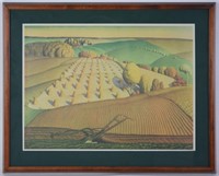 GRANT WOOD LITHOGRAPH FALL PLOWING FINELY FRAMED