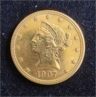 1907-D $10 LIBERTY EAGLE CORONET GOLD COIN