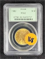 1902 $10 EAGLE GOLD COIN MS62 PCGS