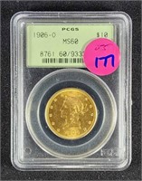 1906-O LIBERTY $10 GOLD EAGLE MS60 PCGS