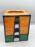 Stained glass style tissue box cover lighthouse