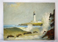 AMERICAN SCHOOL LIGHTHOUSE PAINTING