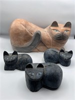 Carved Cats and kittens vintage Thailand