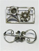 LOT 2 STERLING SILVER VINTAGE DECO BROOCHES / PINS