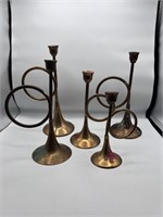 Vintage Brass Horn Candleholders Tapers