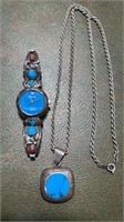 Turquoise Lucoral diamond Quartz Watch & pendant