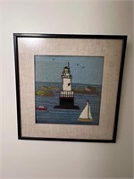 Needlepoint lighthouse framed sailboat