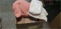 Box Lot Of Assorted Doillies, Table Cloths & More