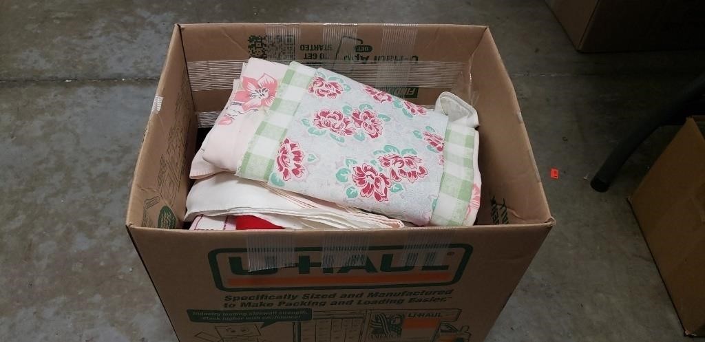 Box Lot Of Assorted Table Cloths & More