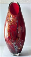 24" Hand Blown Art Glass Vase Signed "Tim Lazer"