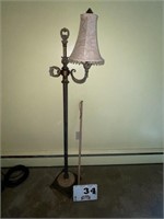 Antique metal floor lamp with marble inlay on