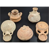 Estate Lot Of 5 Cyprotic Terracotta Vessels, Two
