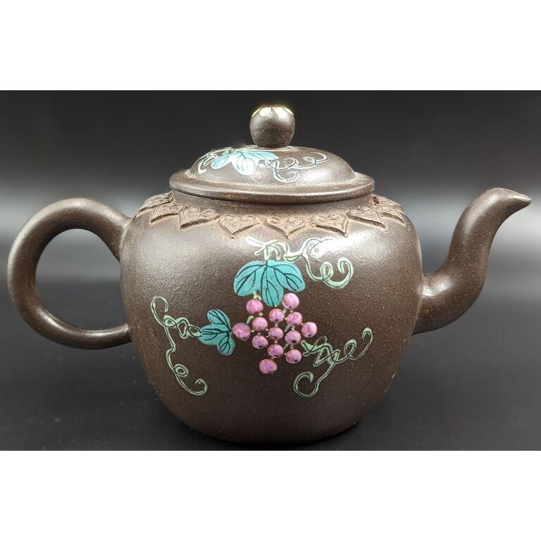 A Very Nice Yixing Enamel Teapot With Calligraphy