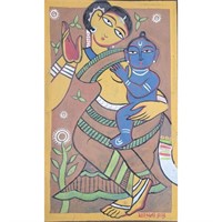 Signed Jamini Roy Oil on Board Painting With COA