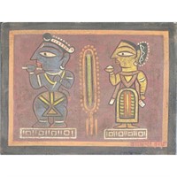 Signed Jamini Roy Tempera on Board Painting With