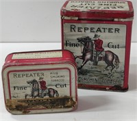 2 VINTAGE REPEATER FINE CUT TOBACCO TINS